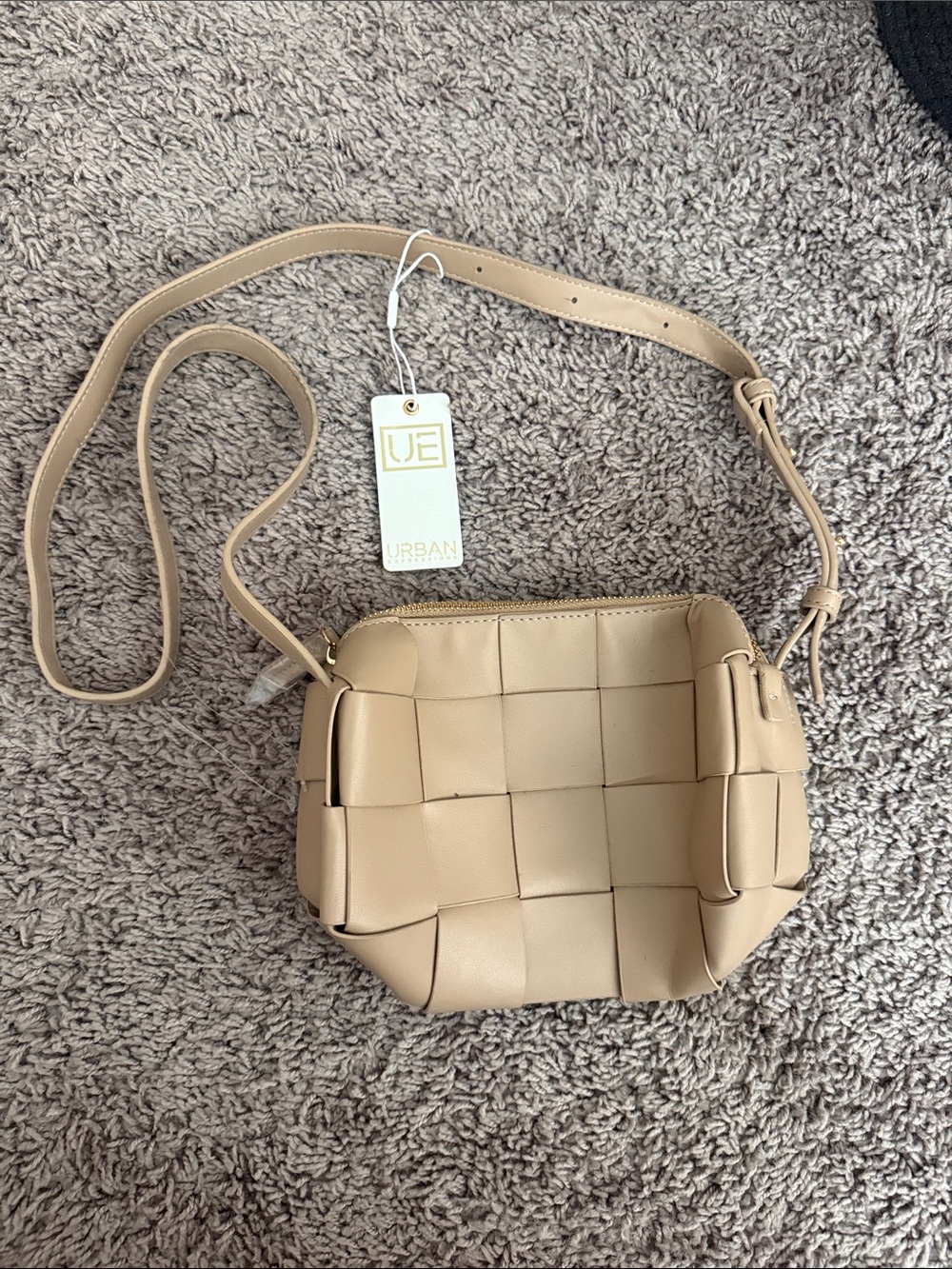 Urban Expressions Beige Woven Crossbody Bag